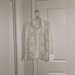 Sandro Paris white lace long sleeve button down one size